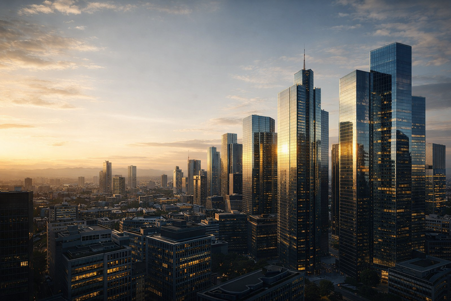 Skyline moderne au coucher du soleil